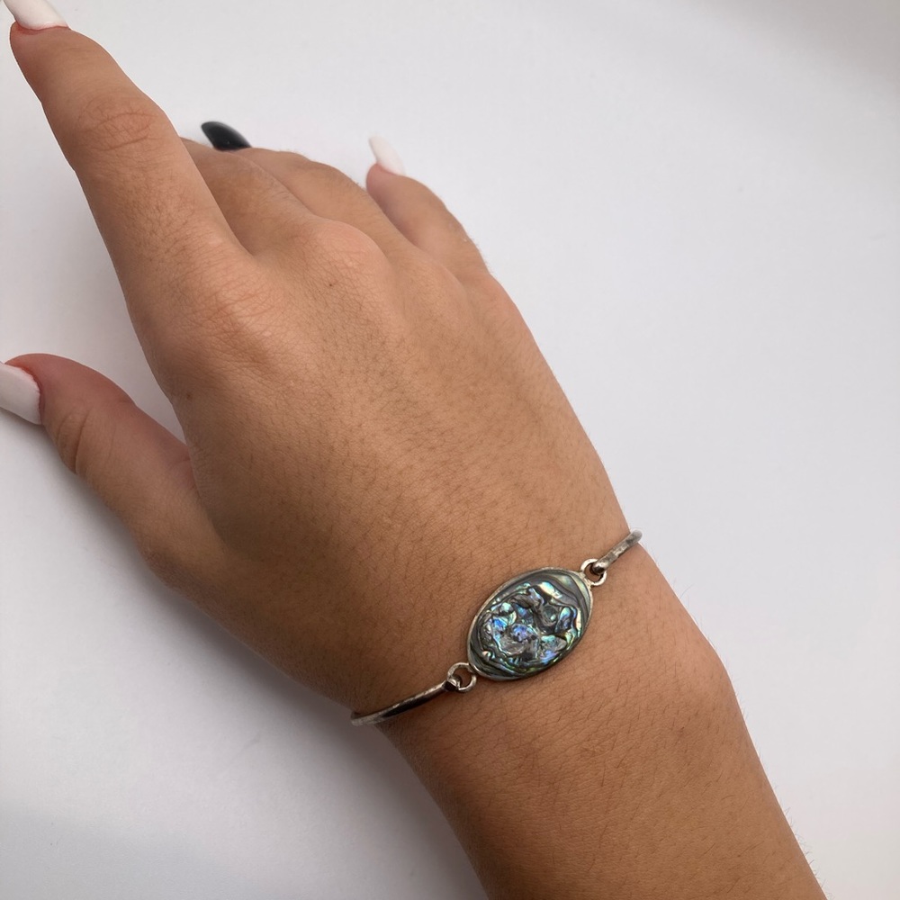 Sterling Silver Abalone Shell Bangle Bracelet - image 7